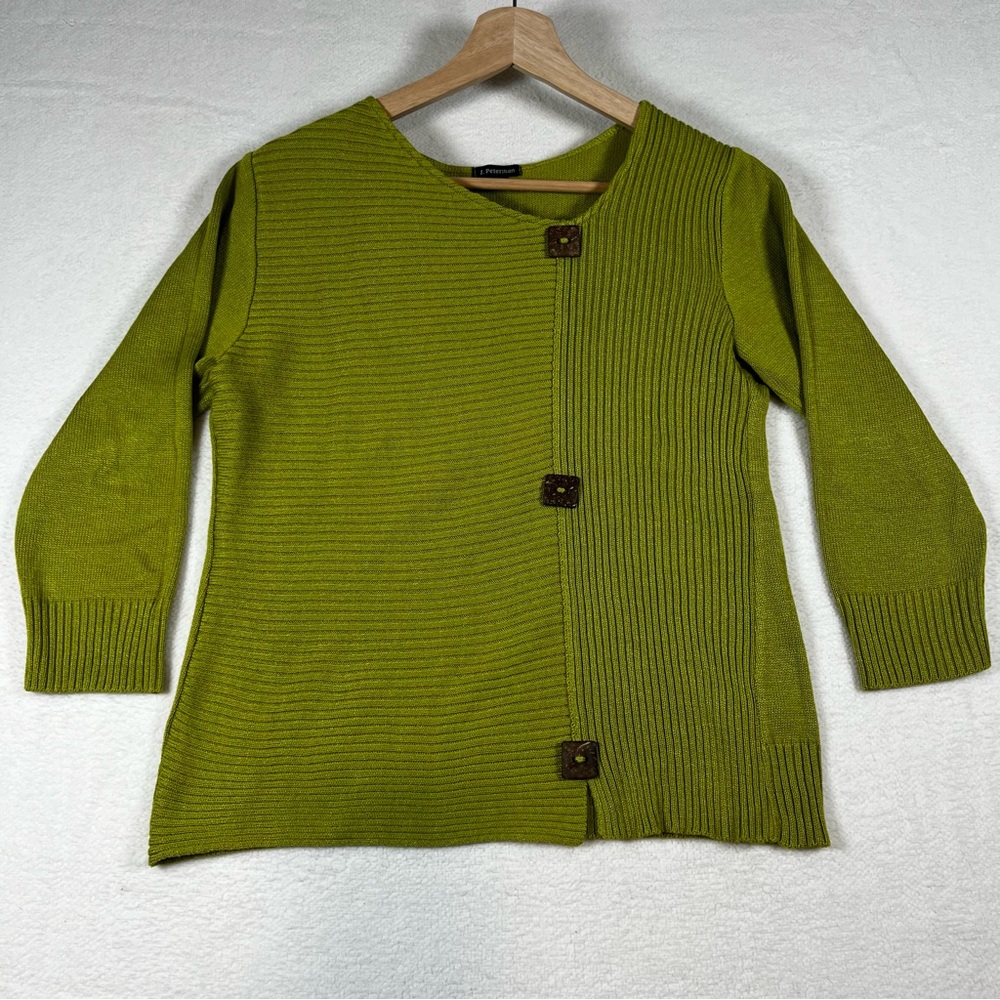 J. Peterman Asymmetrical Button Cardigan in Chartreuse